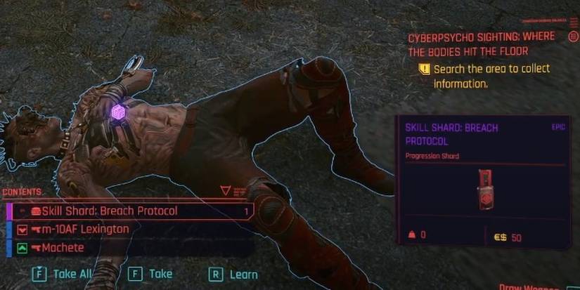 Cyberpunk 2077 Breach Skill Shard On Dead Cyberpsycho