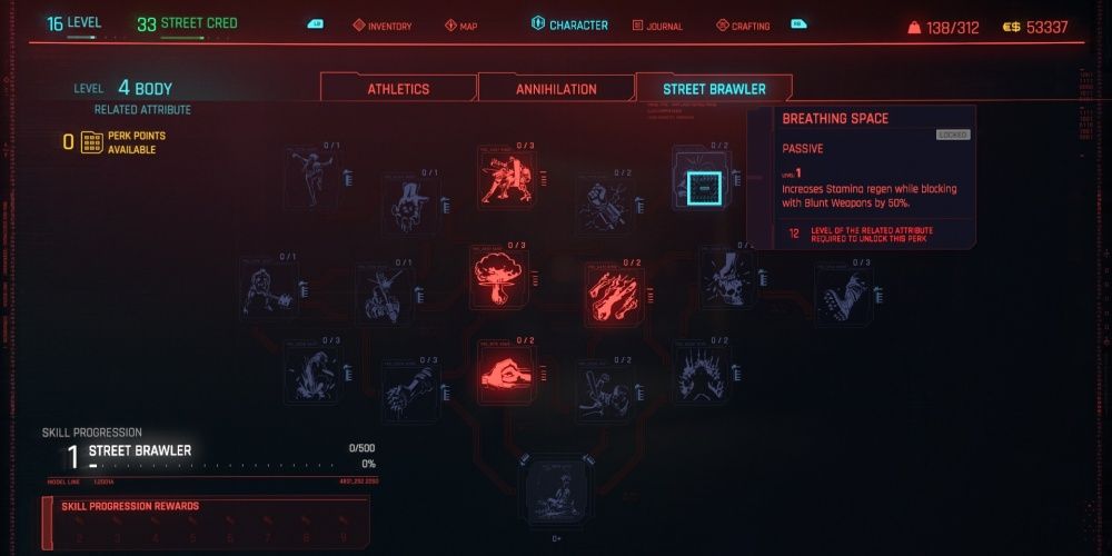 Cyberpunk 2077 Breathing Space In the Street Brawler Skill Tree