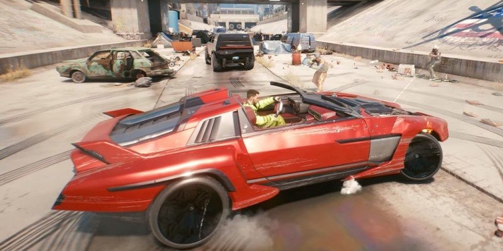 Cyberpunk 2077 Cars Parked In A Concrete Valley