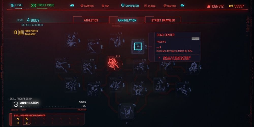 Cyberpunk 2077 Dead Center In the Annihilation Skill Tree