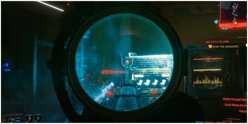 Cyberpunk 2077 Dealing A Huge Critical Strike With A Sniper Rifle