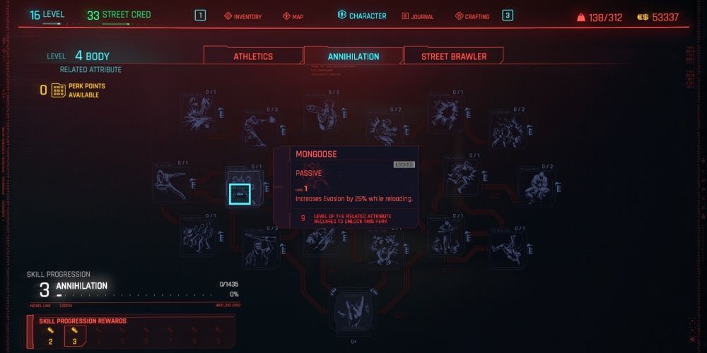 Cyberpunk 2077 Mongoose In the Annihilation Skill Tree