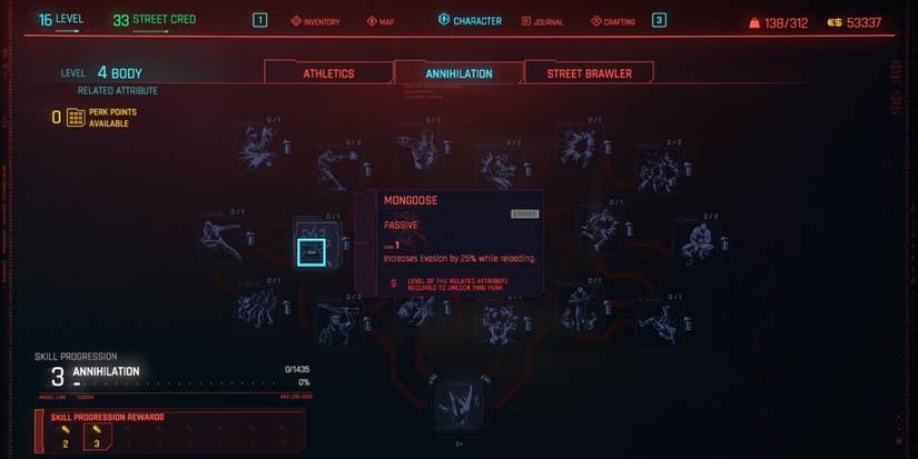 Cyberpunk 2077 Mongoose In the Annihilation Skill Tree