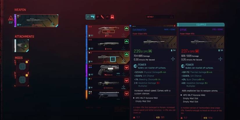 Cyberpunk 2077 Overwatch Sniper Rifle In Equipment Screen