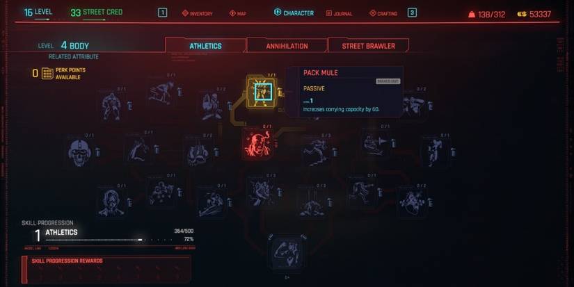 Cyberpunk 2077 Pack Mule Skill In The Athletics Tree