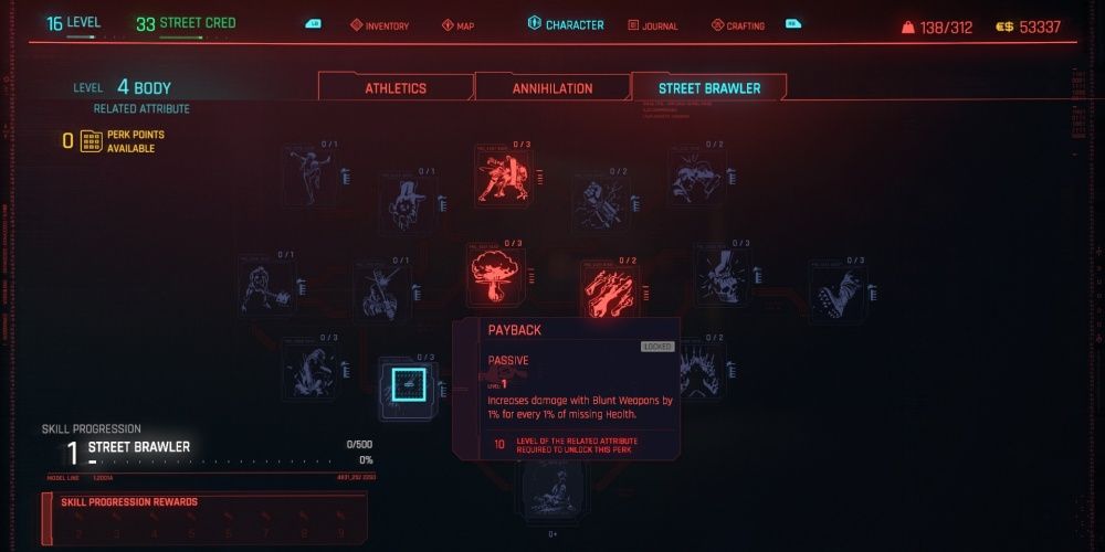 Cyberpunk 2077 Payback In the Street Brawler Skill Tree