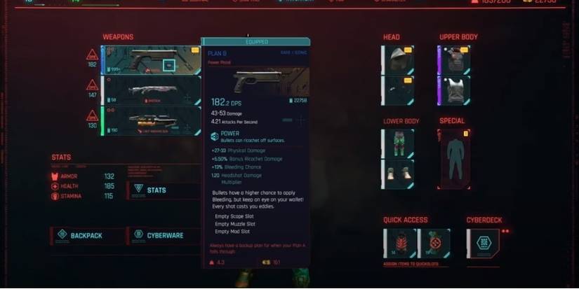 Cyberpunk 2077 Plan B In Equipment Menu