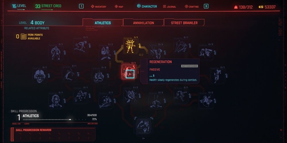 Cyberpunk 2077 Regeneration In The Athletics Skill Tree