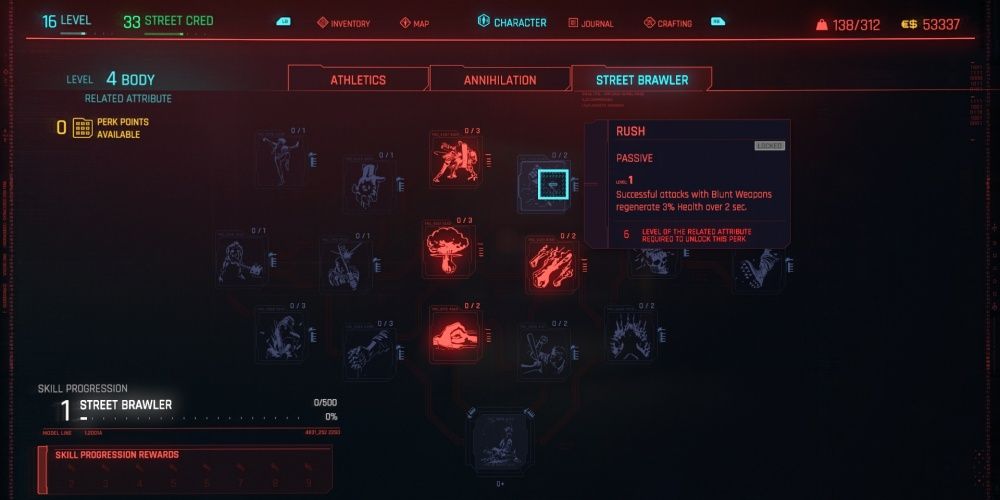 Cyberpunk 2077 Rush In the Street Brawler Skill Tree