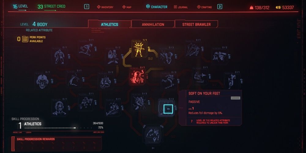 Cyberpunk 2077 Soft On Your Feet In the Athletics Skill Tree