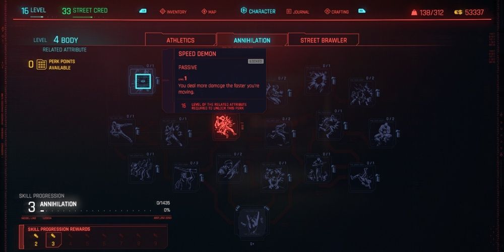 Cyberpunk 2077 Speed Demon In The Annihilation Skill Tree