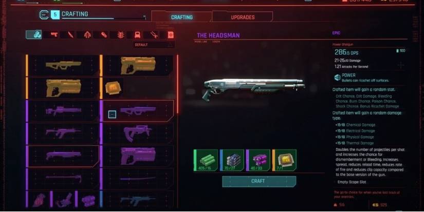 Cyberpunk 2077 The Headsman In Crafting Menu