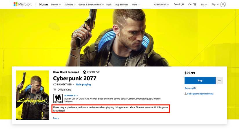 Cyberpunk 2077 on Microsoft Store Now Has A Disclaimer