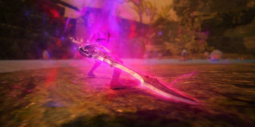 Glowing pink greatsword.
