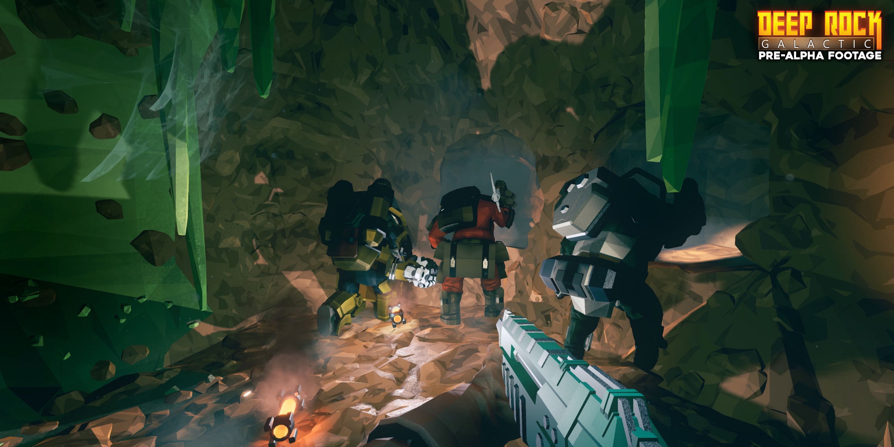 Back View of 3 Dwarf Miners In The Caves.