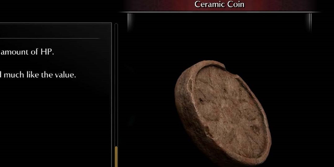 The item description and image for the ceramic coin item Demon's Souls