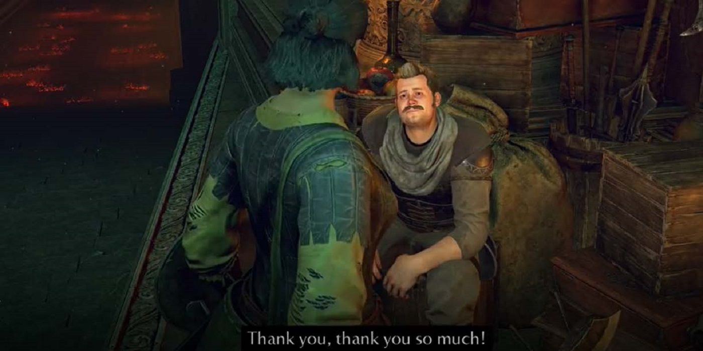 Demon's Souls Stockpile Thomas thanking the player character for returning the ornament
