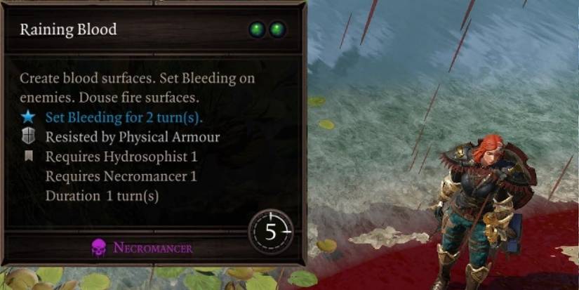 Raining Blood coats the battlefield in blood and hurts enemies in Divinity 2