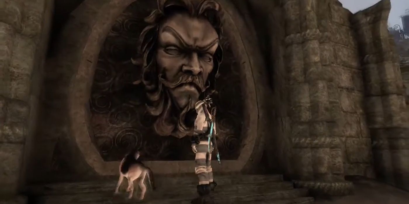 Fable 3 Screenshot Protagonist In front of Ravenscar Demon Door