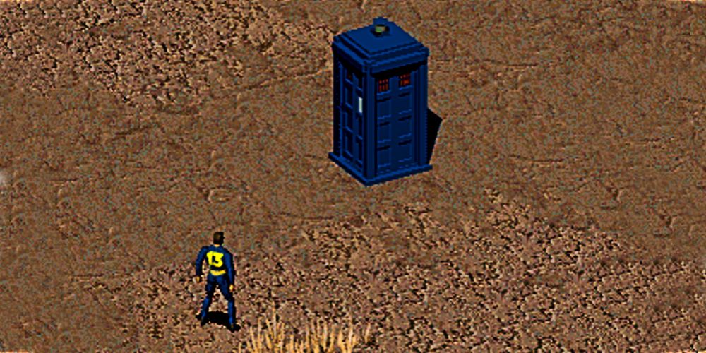 blue phonebooth like a tardis from doctor who in fallout wasteland