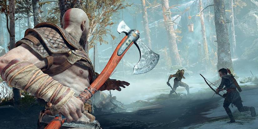 Kratos and Atreus fight in God of War
