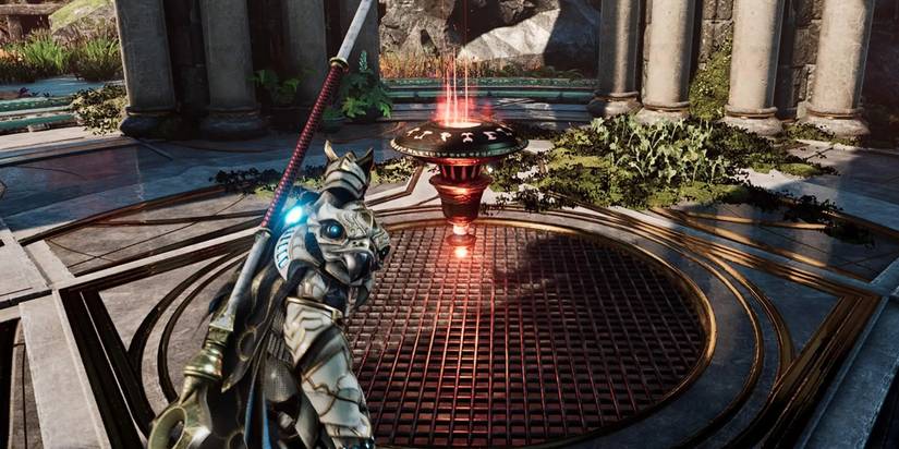 Godfall's Orin Next To A Twilight Beacon