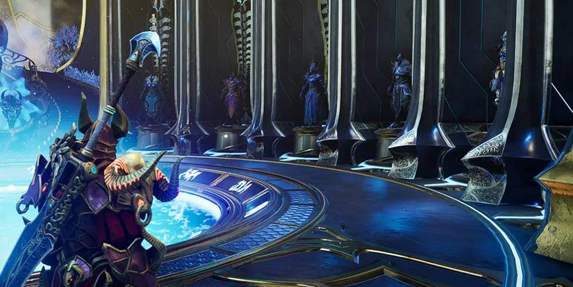 Godfall's Orin Inspecting His Valorplates