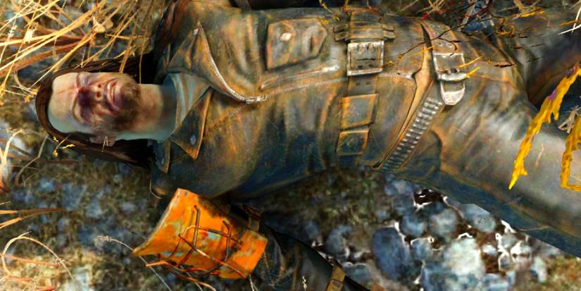 corpse of an npc from fallout 4 lying on the ground