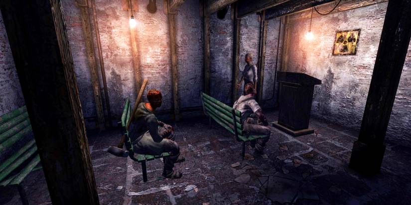 people in a small, dark, simple chaple