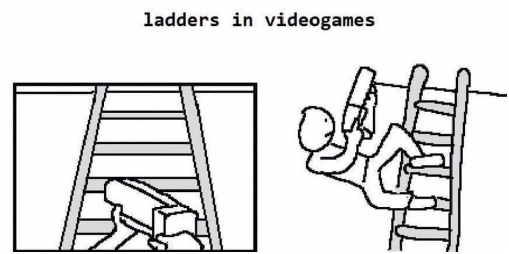 A player climbing a ladder without their hands