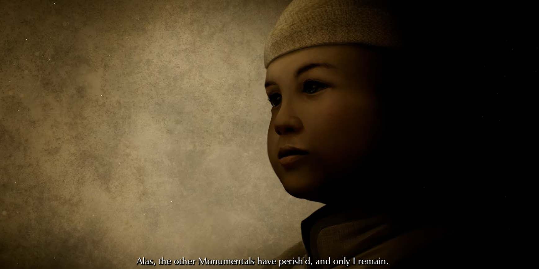 The Last Monumental Explaining the Plight of Their Race to the Player