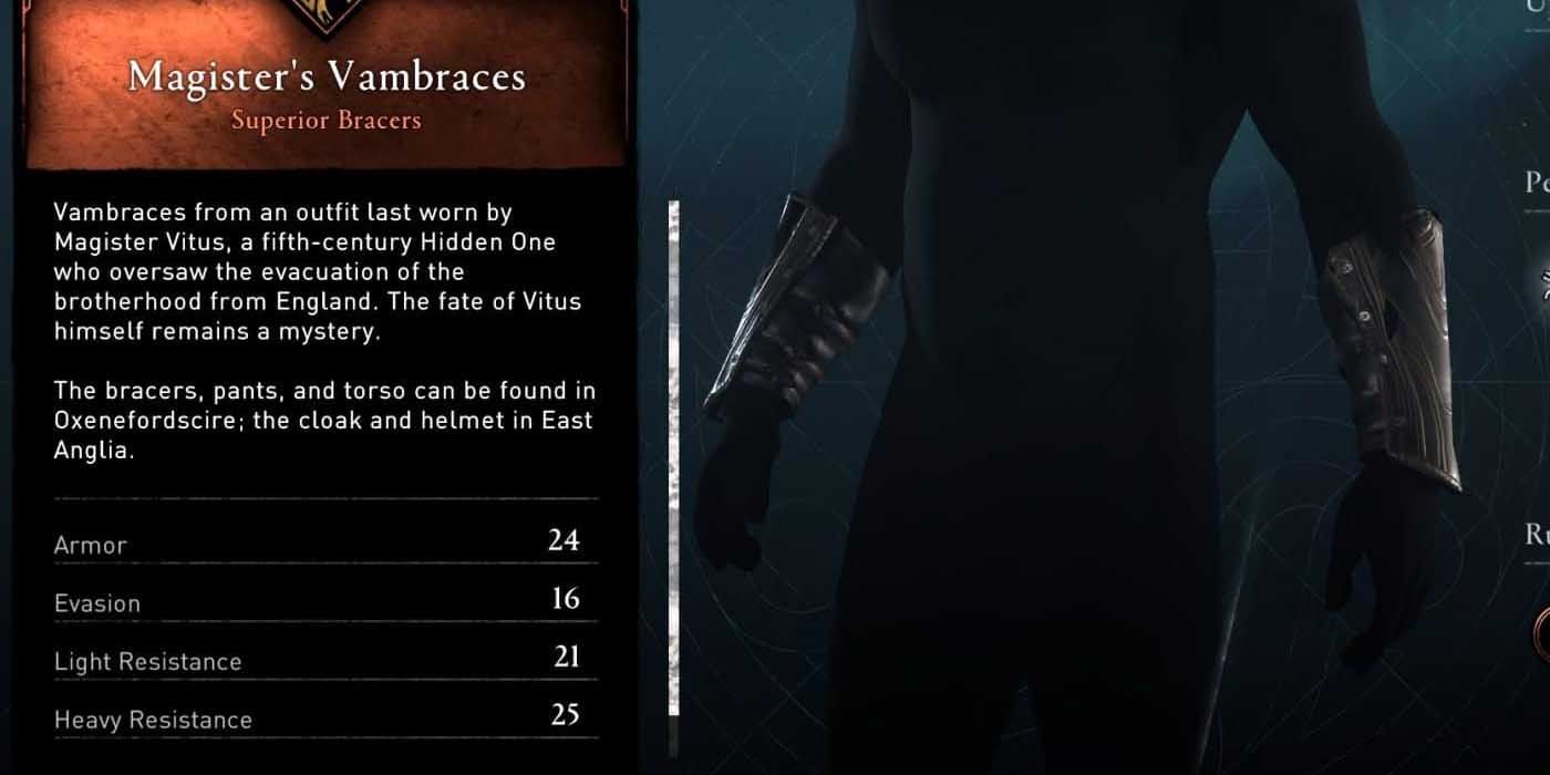 Assassin's Creed Valhalla Inventory Screen Magister's Vambraces