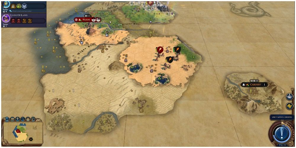 The starting location in the desert for a Civ