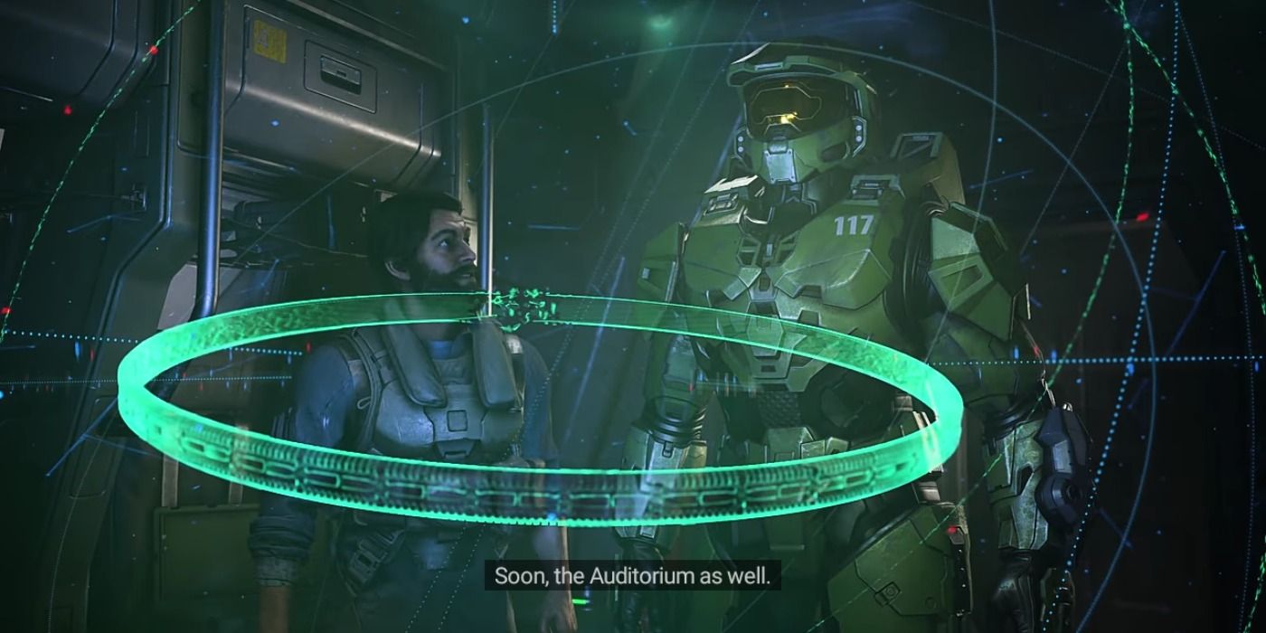 image of Master Chief looking over a Ring hologram from Halo Infinite
