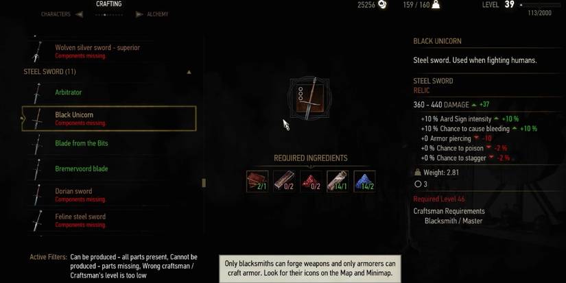 materials required to craft black unicorn