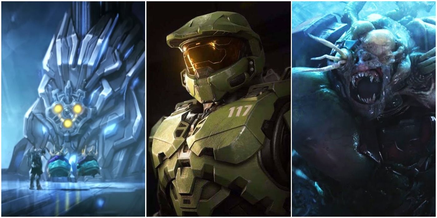 images of Mendicant, Master Chief, and a Flood enemy