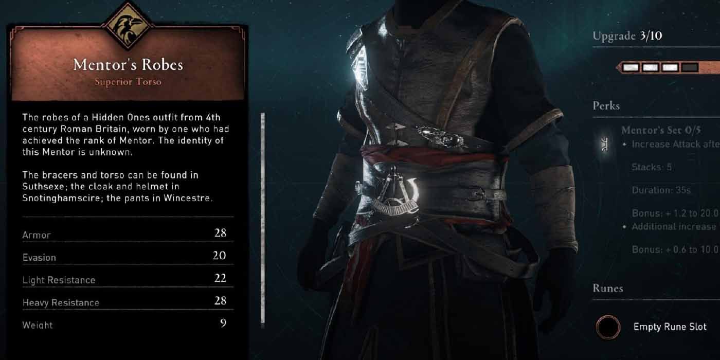 Assassin's Creed Valhalla Inventory Screen Mentor's Robes