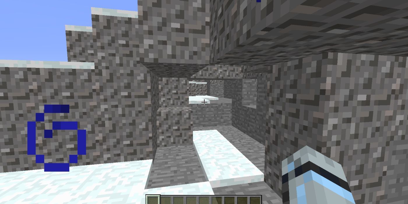 Minecraft gravel mountains with snow