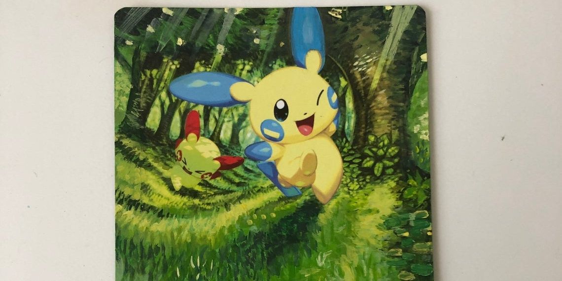 Plusle and Minun Painted Card Forest Frolick Happy