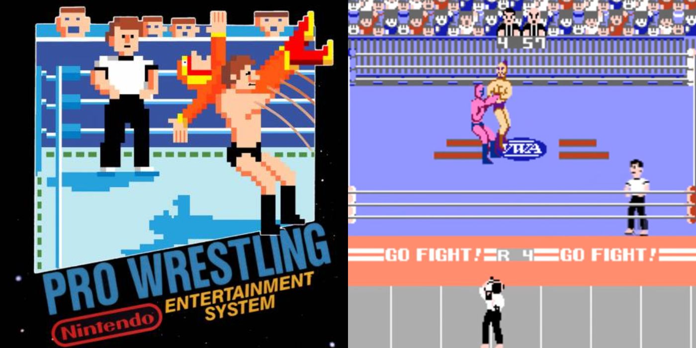 Обложка Split Image Pro Wrestling NES и скриншот игрового процесса