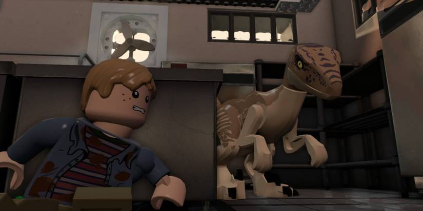Raptors in the kitchen in Lego Jurassic World
