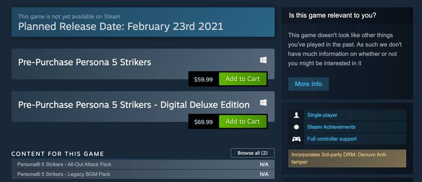 Persona 5 Strikers Persona 5 Scramble: The Phantom Strikers Denuvo anti-piracy DRM