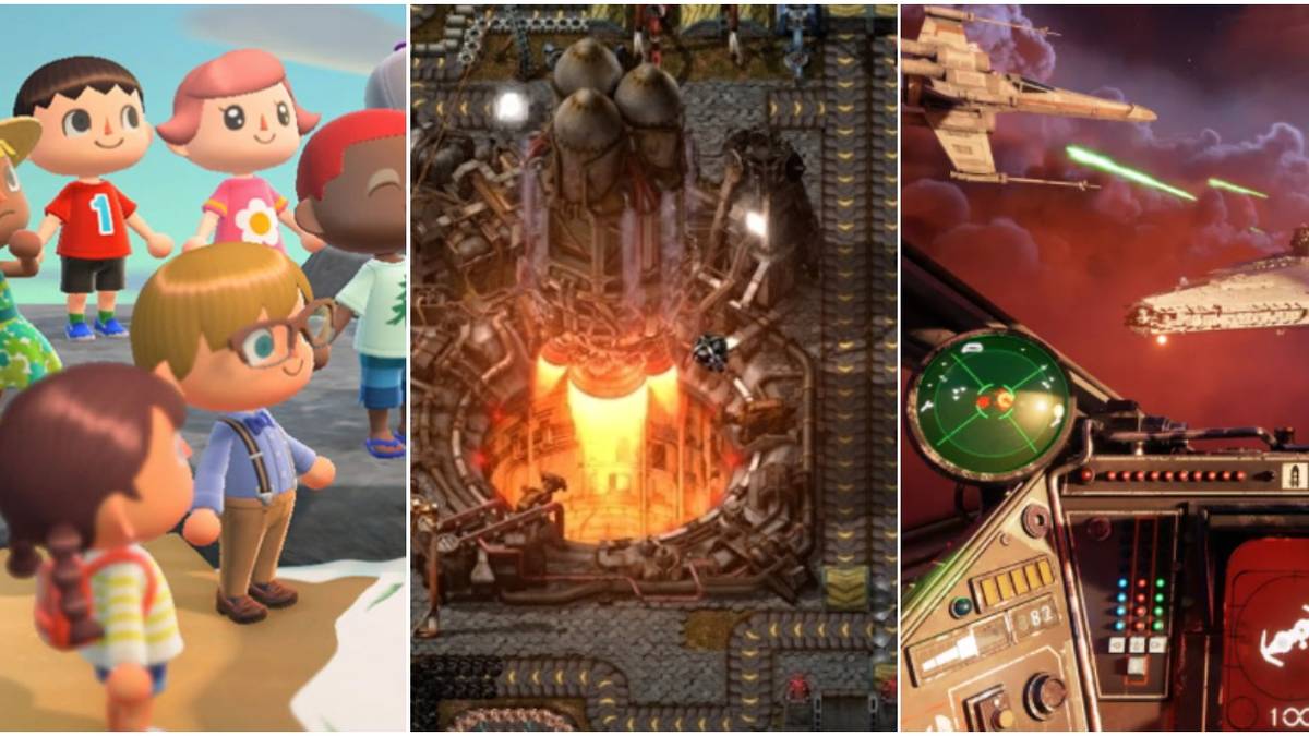 Simulation Games Animal Crossing New Horizons Factorio Star Wars Squadrons Trio Header