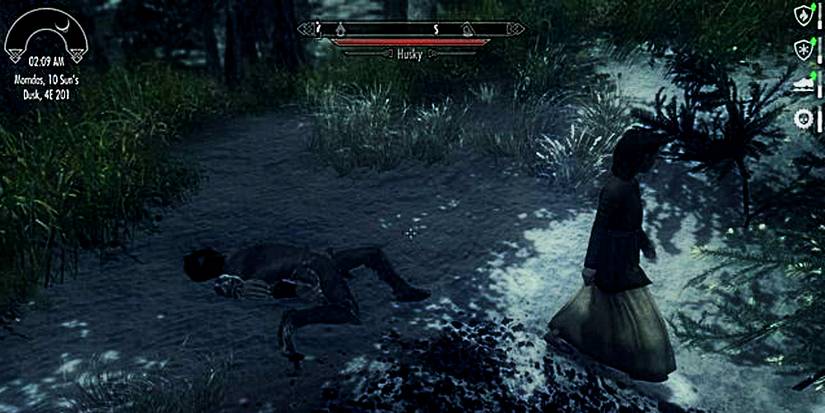 babette the child vampire next to a dead body in skyrim