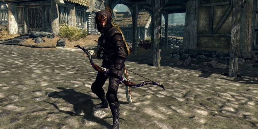 Skyrim ebony bow on Khajiit character