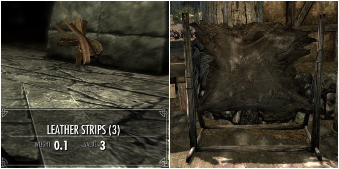 Leather Strips and a Tanning Rack from Skyrim