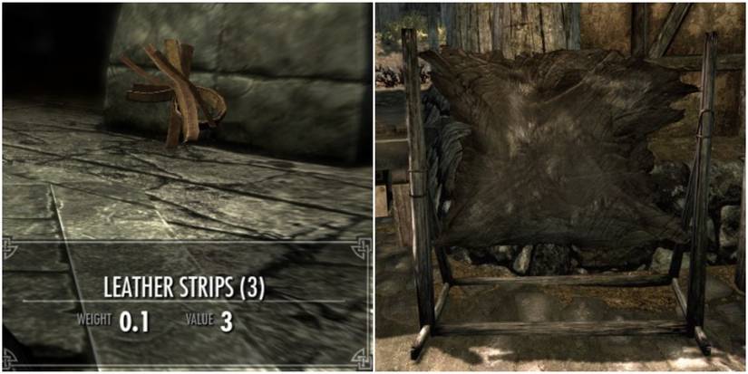 Leather Strips and a Tanning Rack from Skyrim