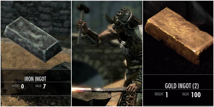 Skyrim Smithing with Iron and Gold Ingots