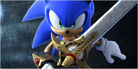Sonic with a sword in Sonic and the Black Knight
