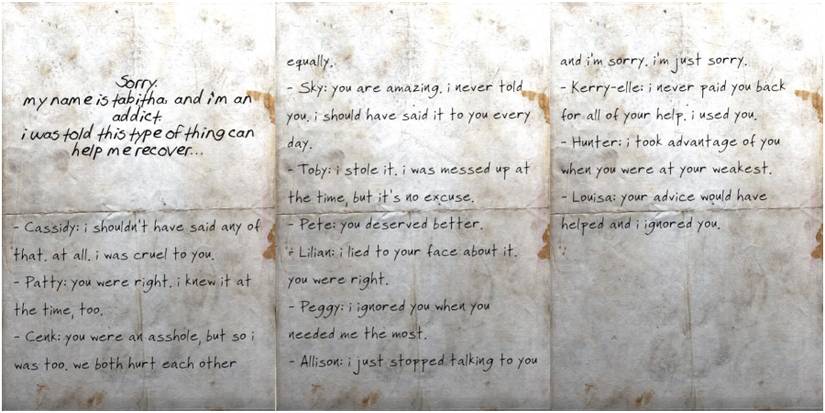 Tabitha's Apology Note